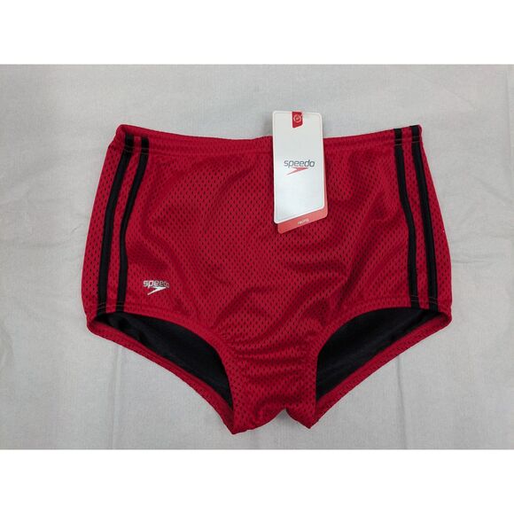 NWT Speedo Men size 26 Poly Mesh Red Training Briefs Swimsuit Square Leg - Picture 1 of 8